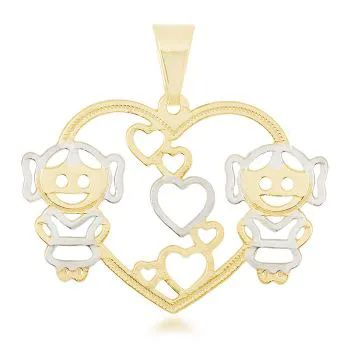 Pingente Dourado Corao 2 Meninas