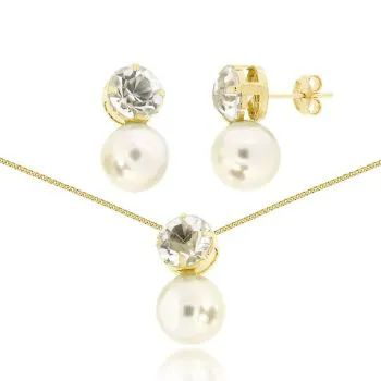 Conjunto Dourado Prola e Strass
