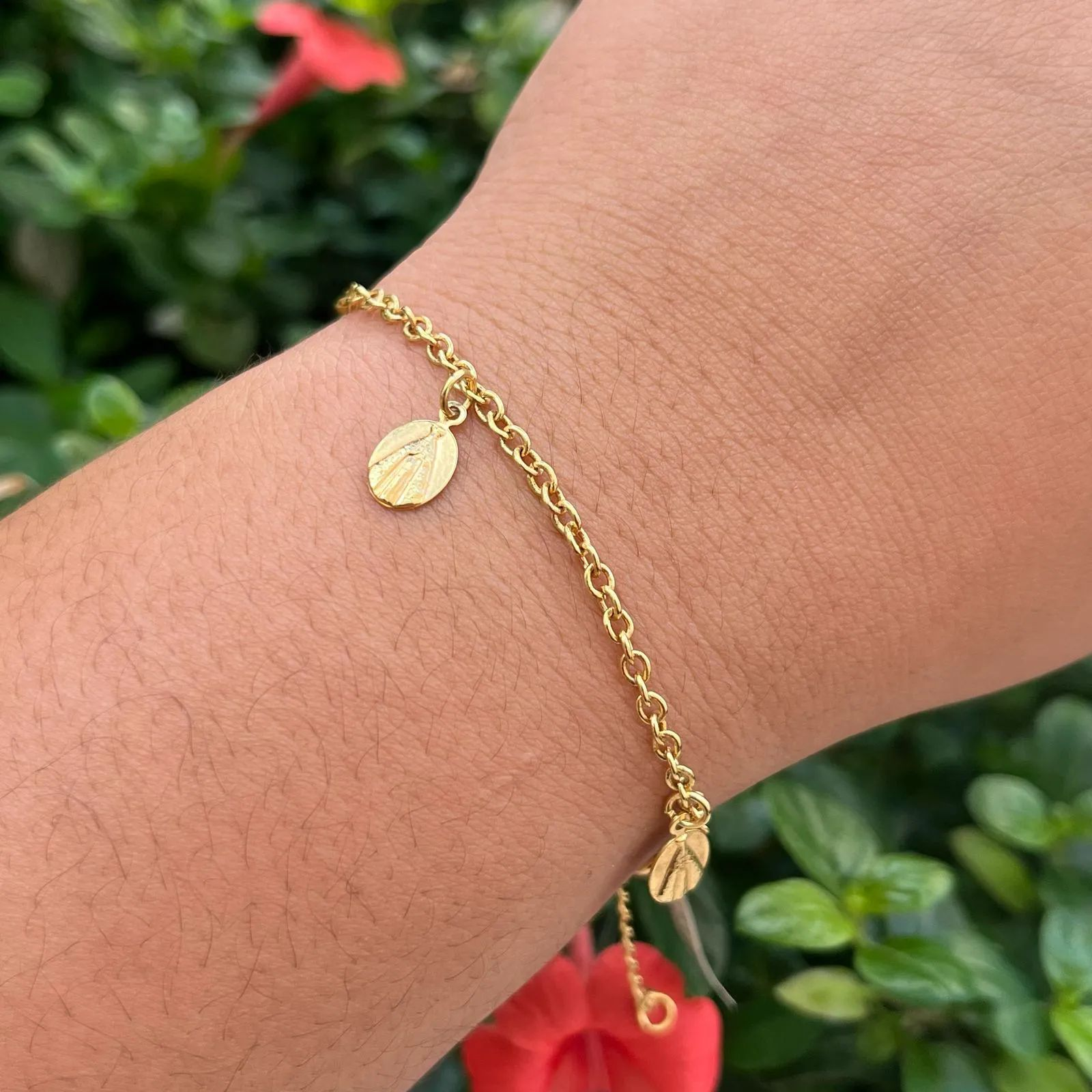 Pulseira Dourada Medalha Nossa Senhora