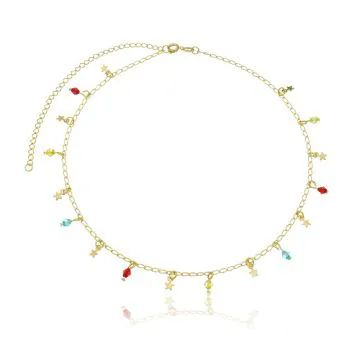 Chocker Dourada Estrelas com Miangas Coloridas