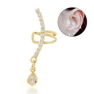 Piercing Fake Dourado com Strass e Pingente Gota Zircnia