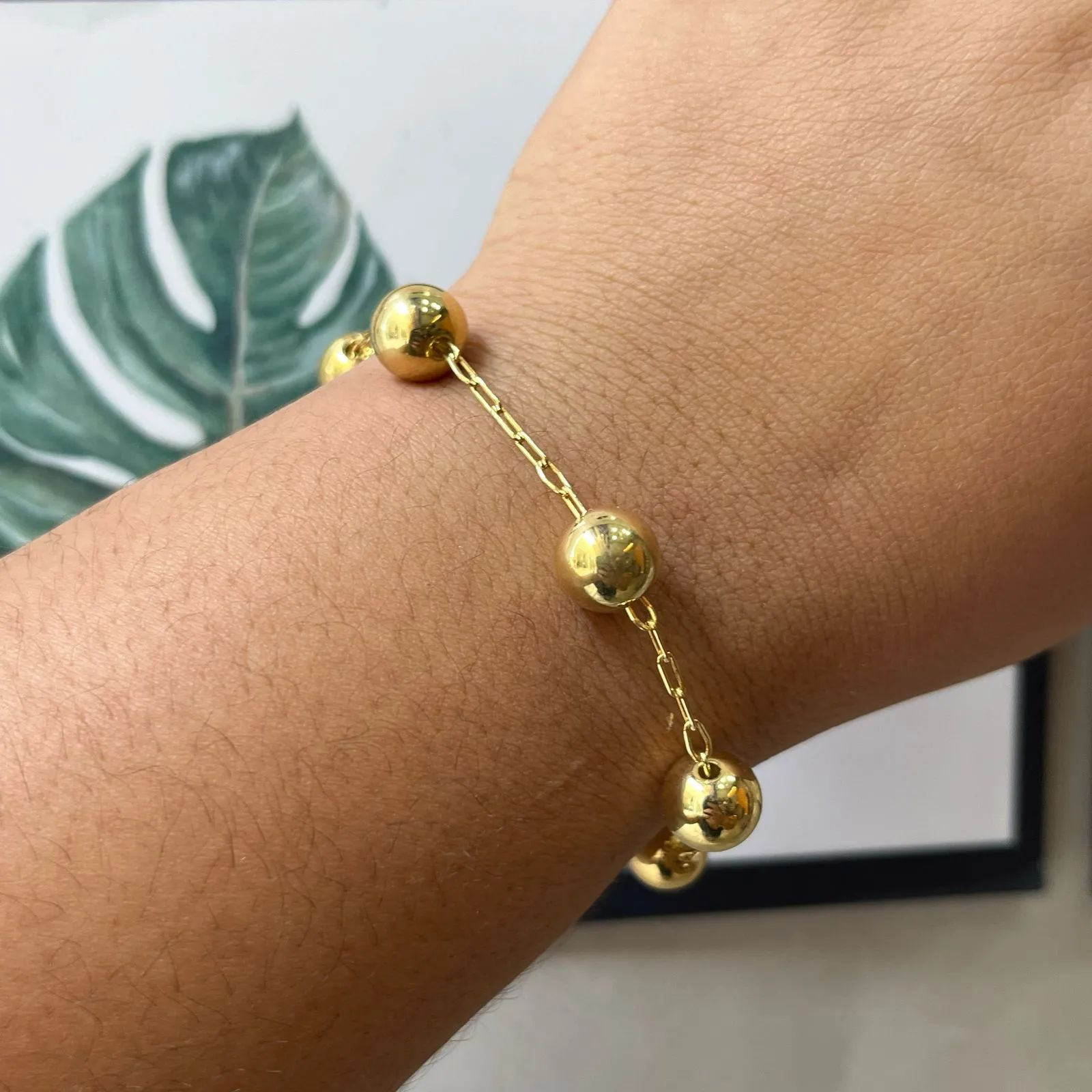 Pulseira Dourada Elos Tijolinho Bola G