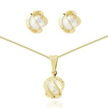 Conjunto Dourado Esfera com Prola M