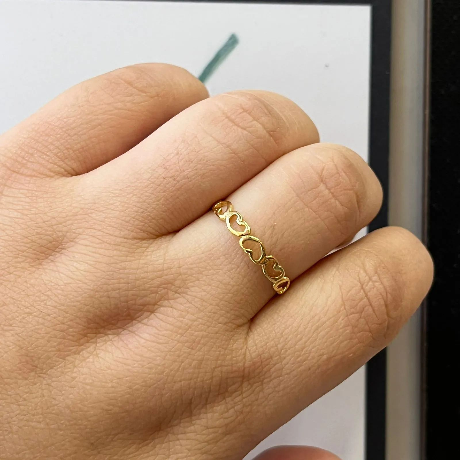 Anel Dourado Meia Aliana 5 Coraes