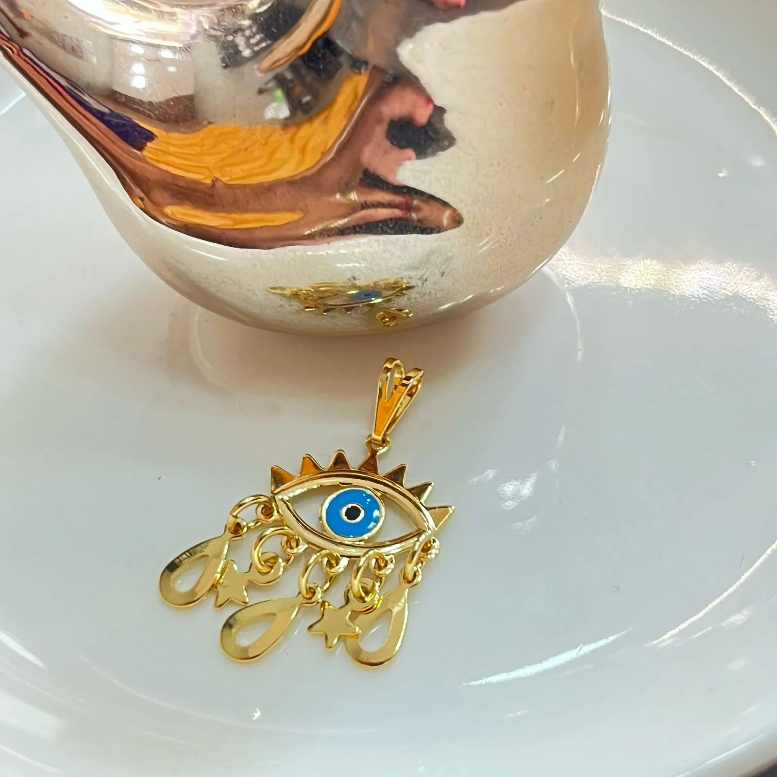 Pingente Dourado Olho Grego Pingentes Estrela e Gota