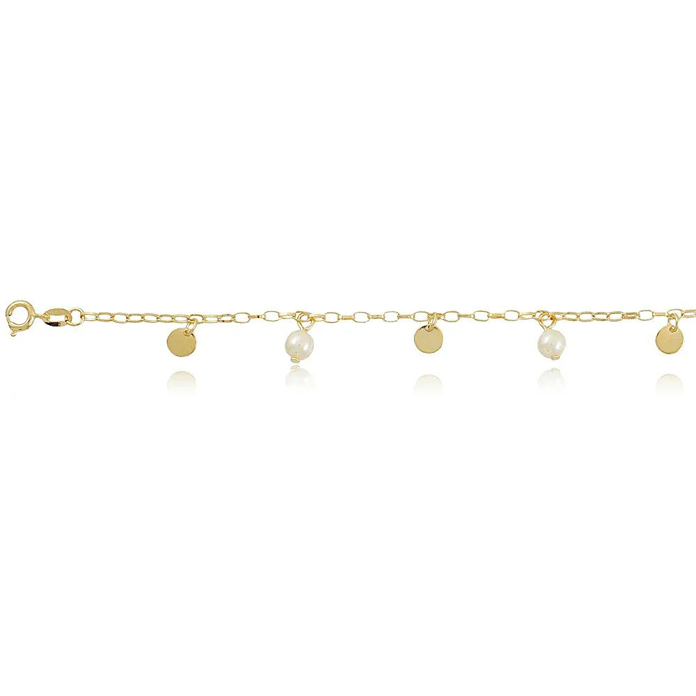 Pulseira Dourada Medalhas e Prolas
