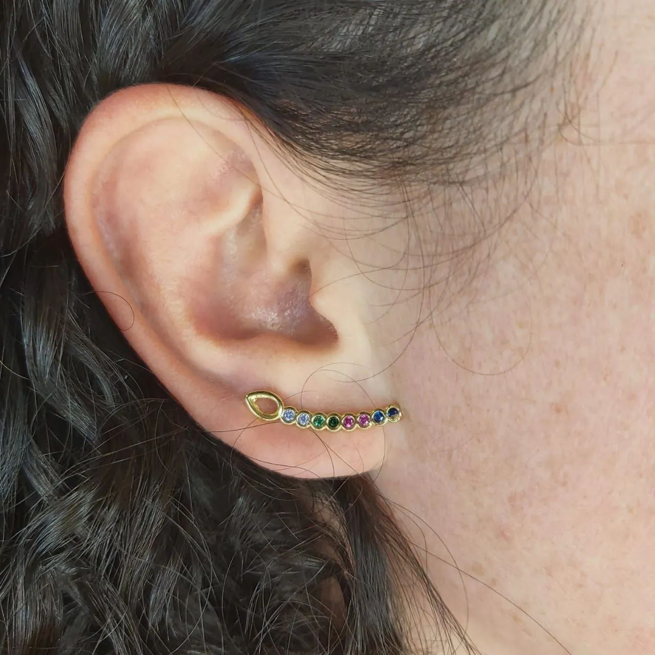 Brinco Dourado Ear Cuff Bolinhas Color