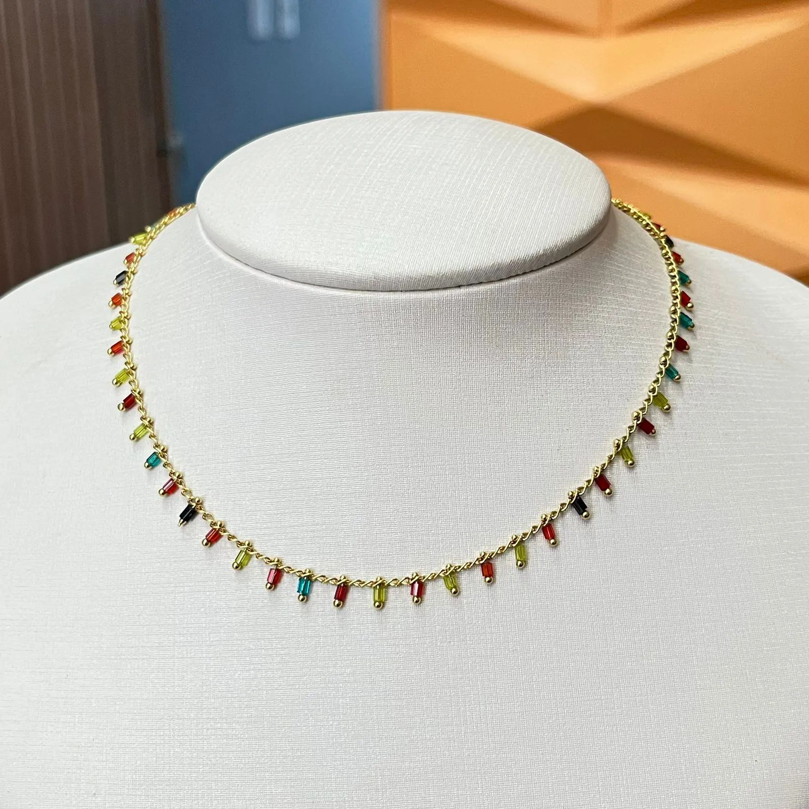 Chocker Dourada Canudinhos Colors