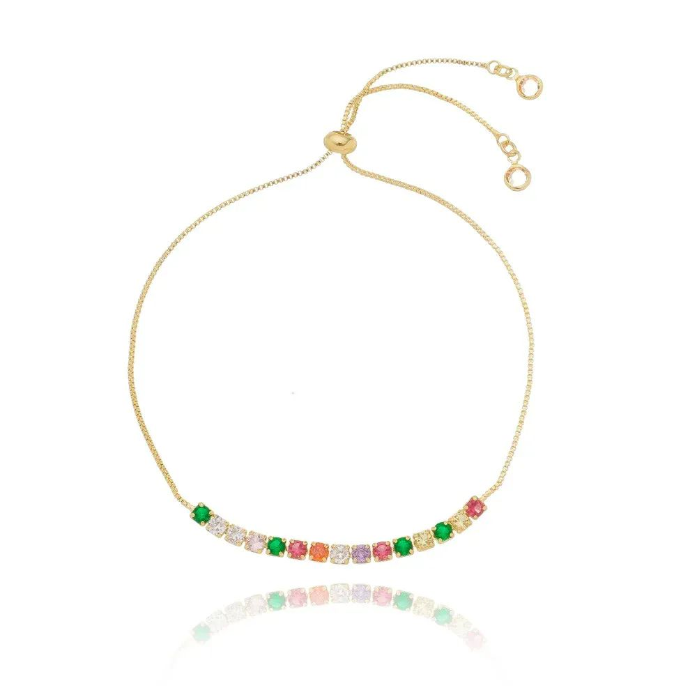 Pulseira Dourada Regulvel Riviera Colorida