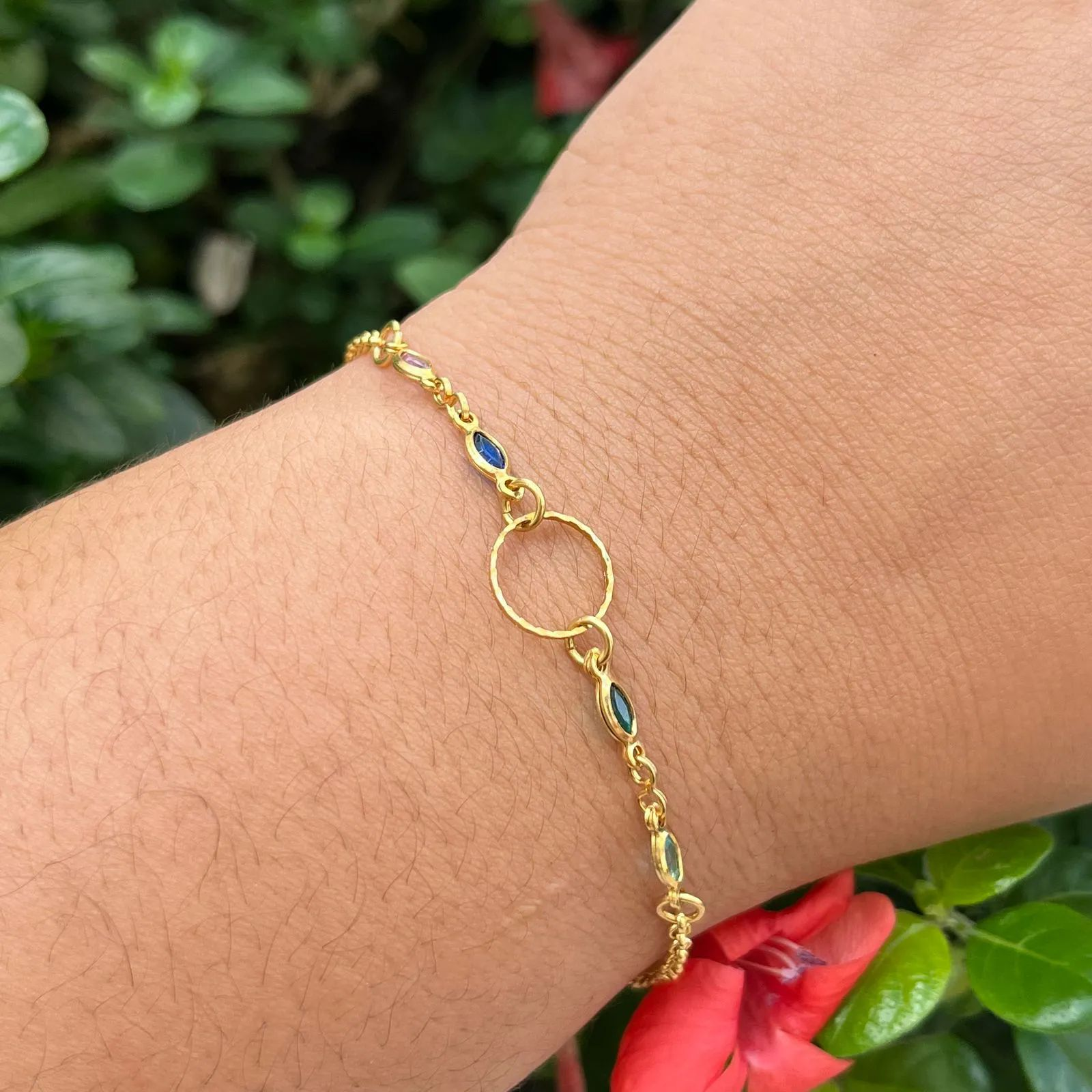 Pulseira Dourada Crculo Navetes Colors