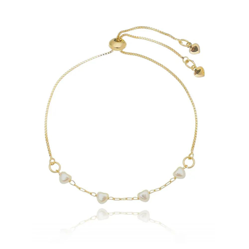Pulseira Dourada de Regular Mini Prolas de Corao
