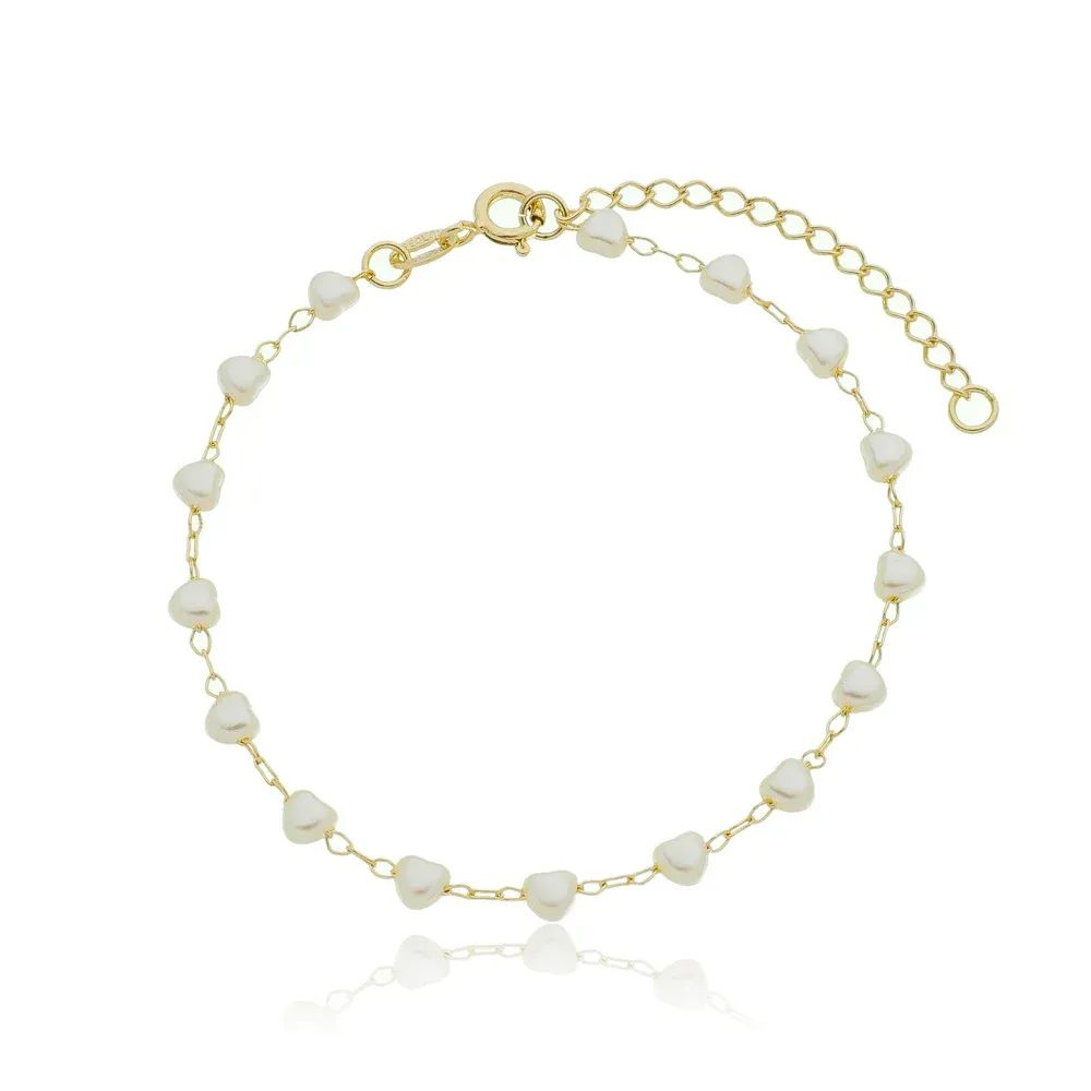 Pulseira Dourada Mini Prola Corao