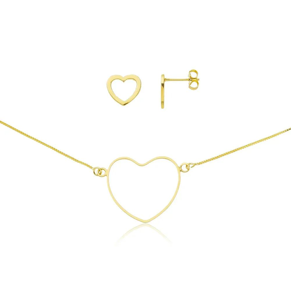 Conjunto Dourado Corao Vazado Liso