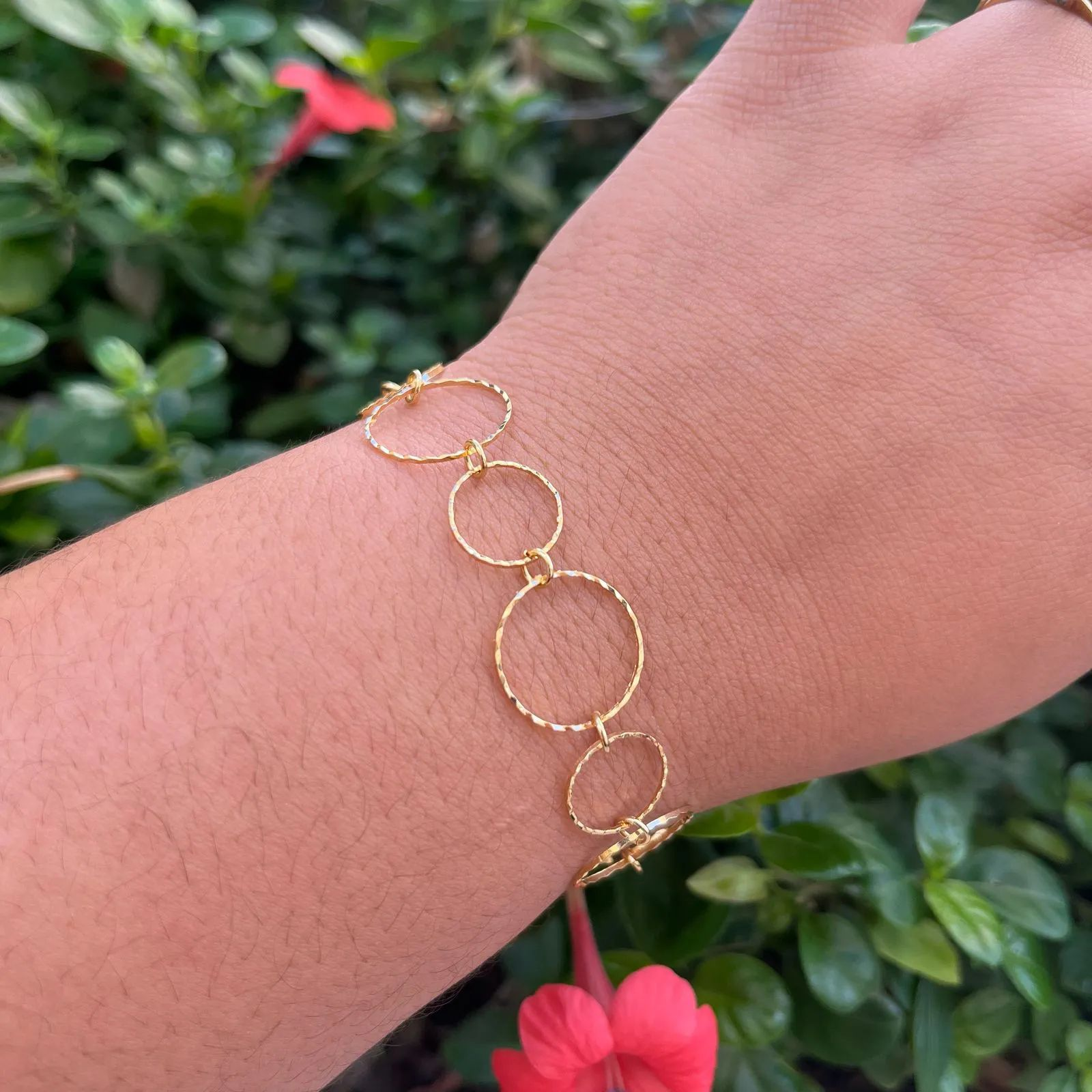 Pulseira Dourada Crculos Diamantados