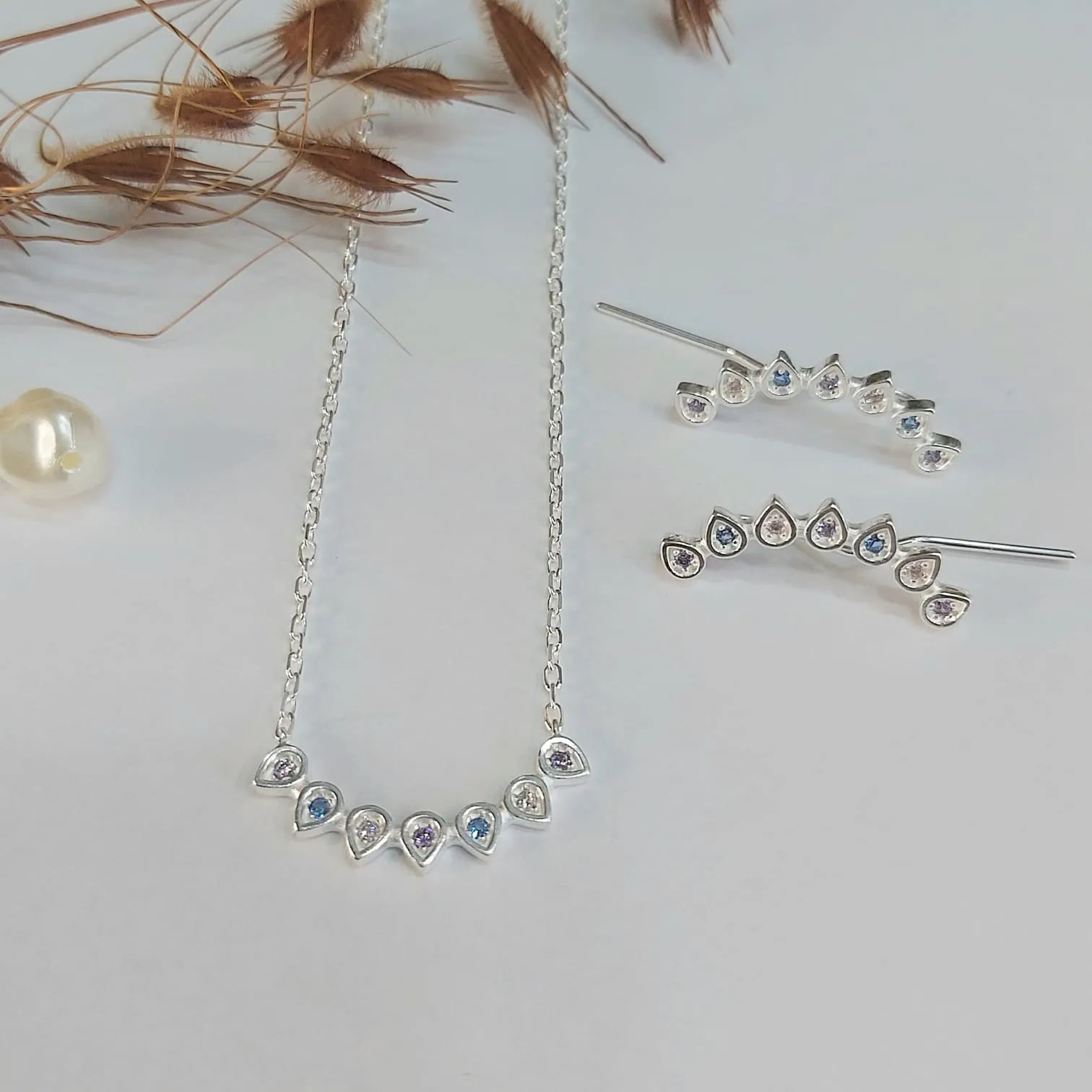 Conjunto Prata 925 Gotinhas Colors Brinco Ear Cuff de Presso
