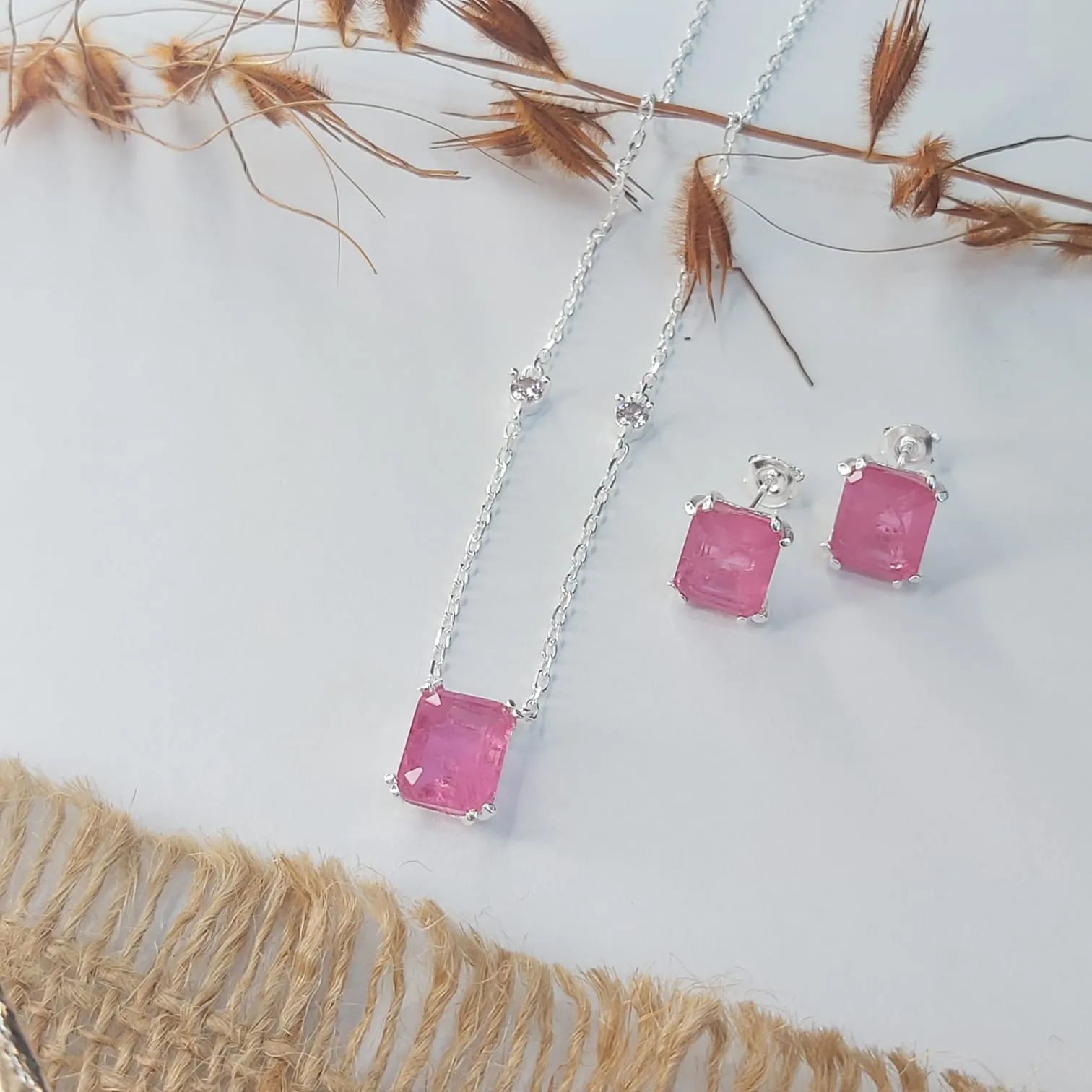 Conjunto Prata 925 Retangulo Color