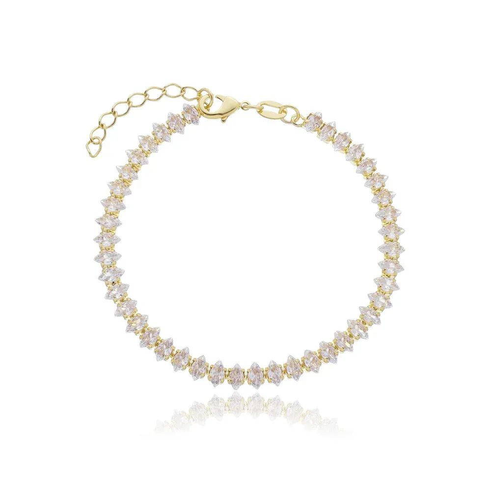 Pulseira Dourada Navetes Cristal