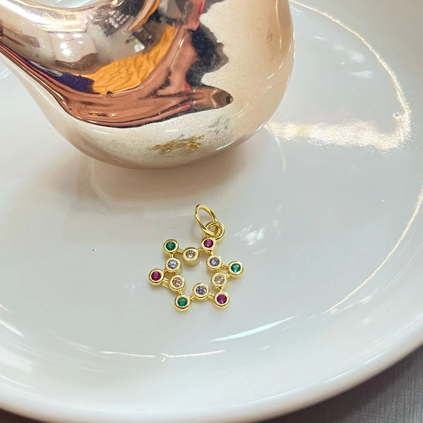 Pingente Dourado Estrelar Zircnias Colors