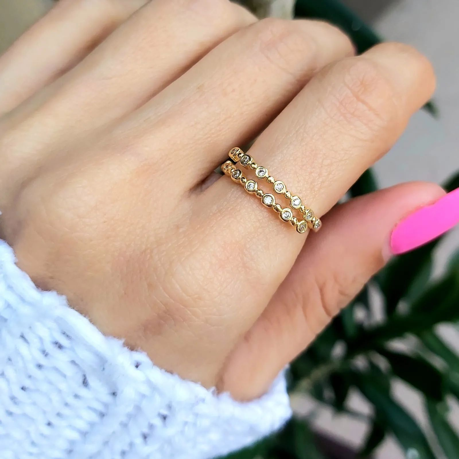 Anel Dourado Duplo Cristal
