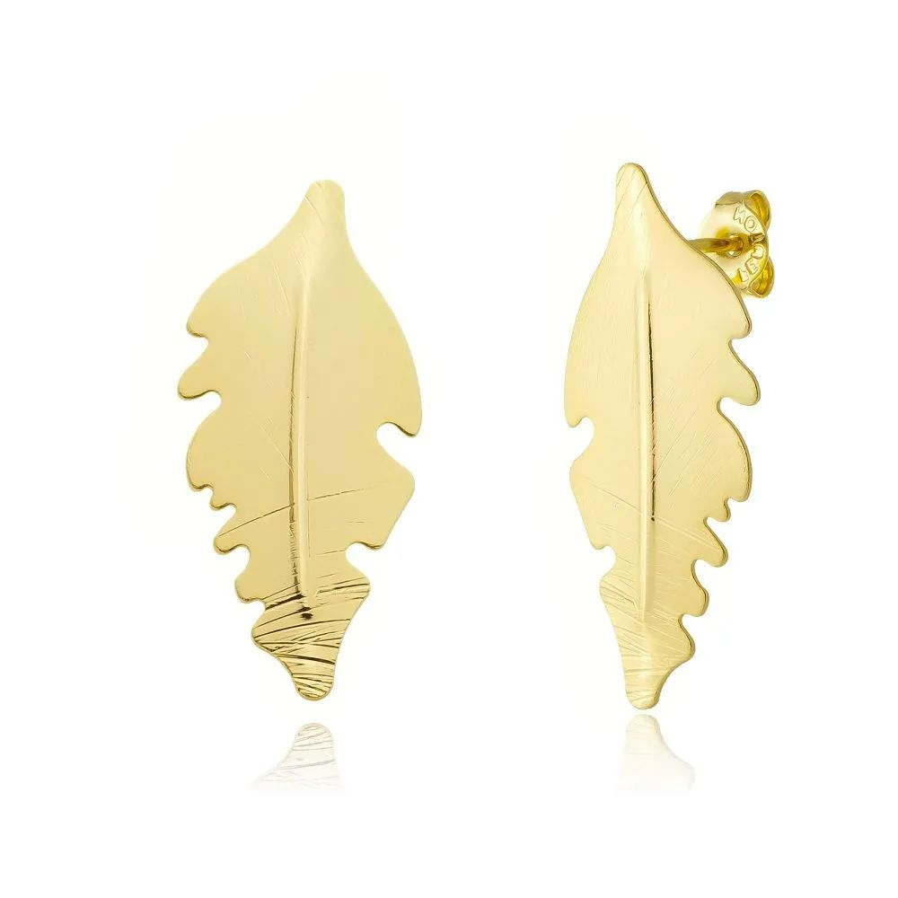 Brinco Dourado Folha Arranhada