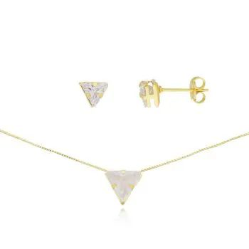 Conjunto Dourado Tringulo em Zircnia