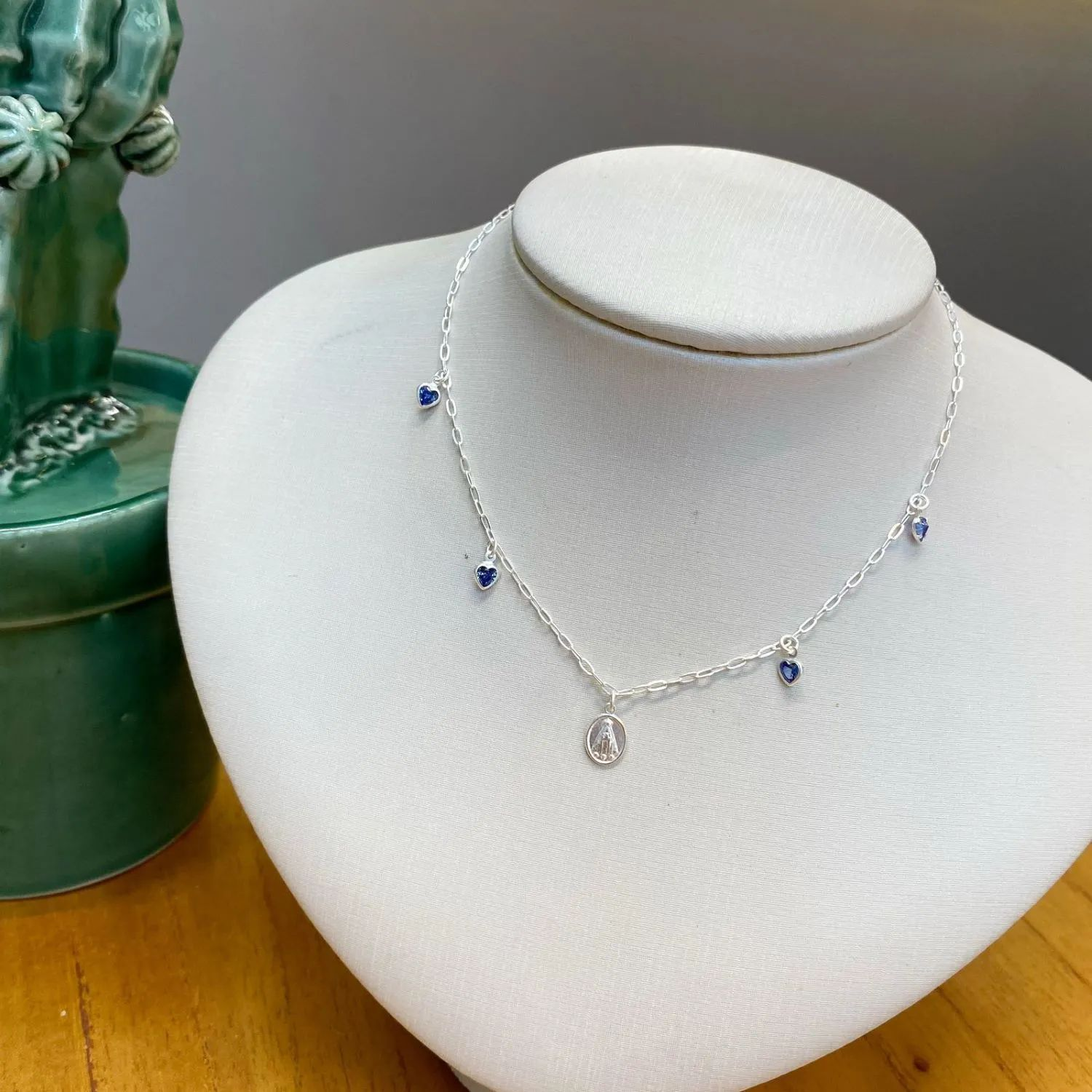 Chocker Prata 925 Nossa Senhora Aparecida Coraes Azul