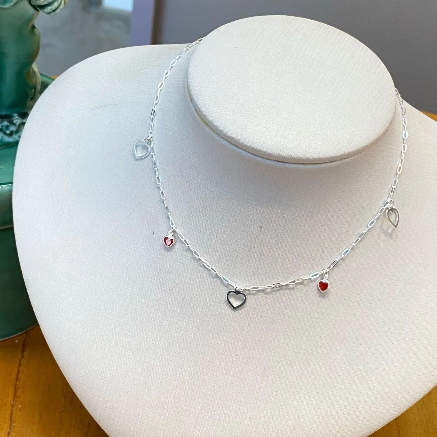 Chocker Prata 925 Corao Vazado e Zircnia Laranja