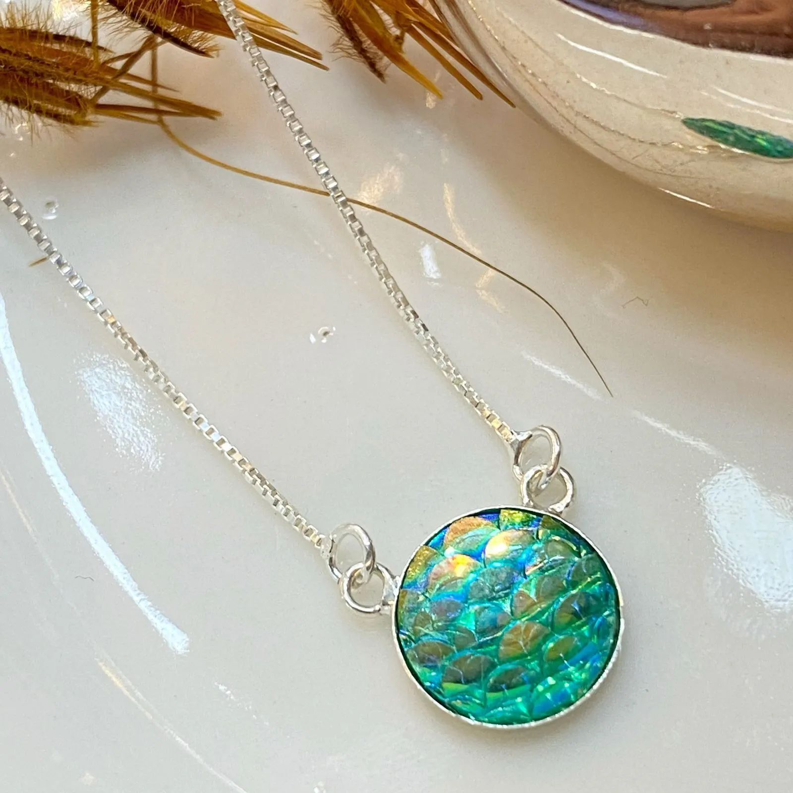 Gargantilha Prata 925 Escama Sereia 10MM