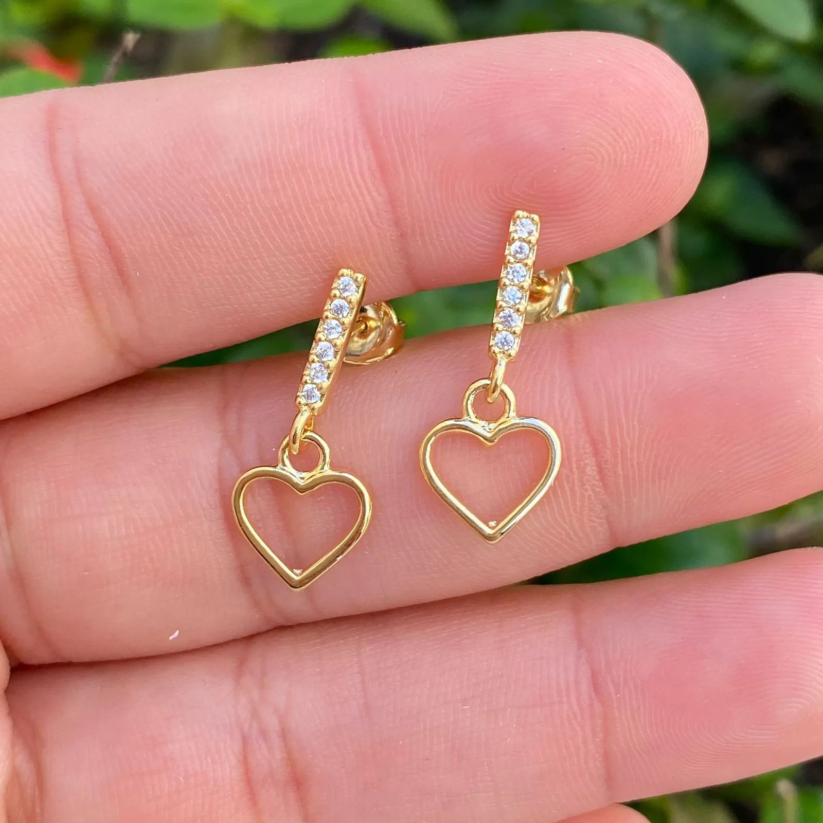 Brinco Dourado Pendente Corao