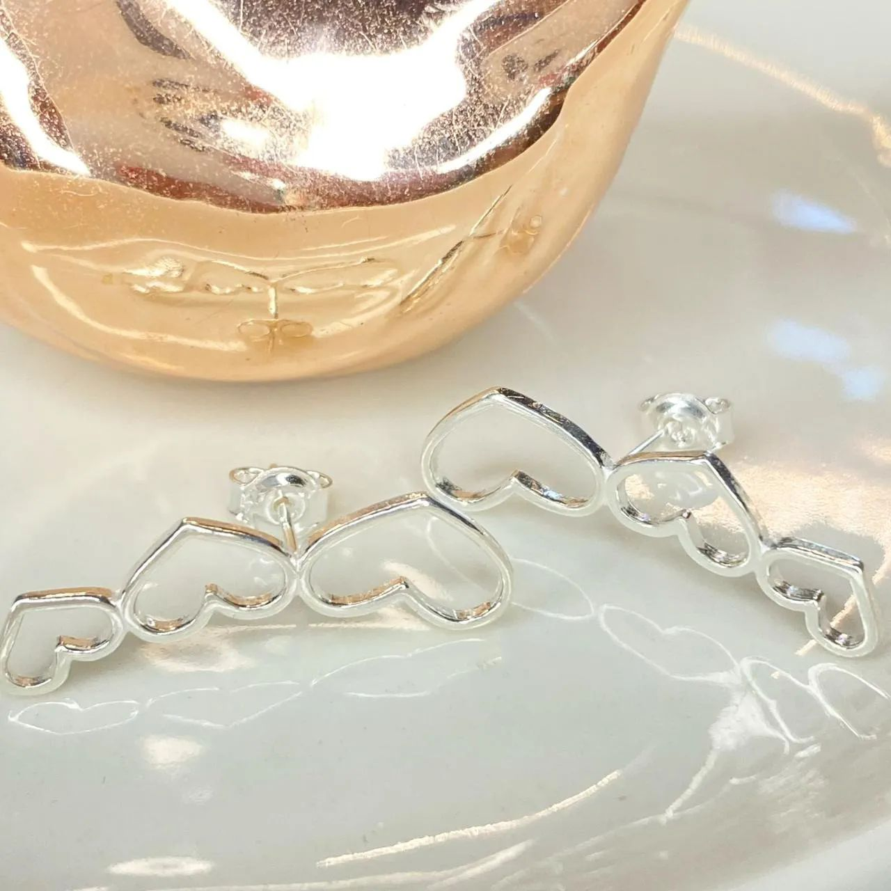 Brinco Prata 925 Ear Cuff 3 Coraes Vazados