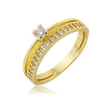 Anel Dourado Aparador com Solitrio