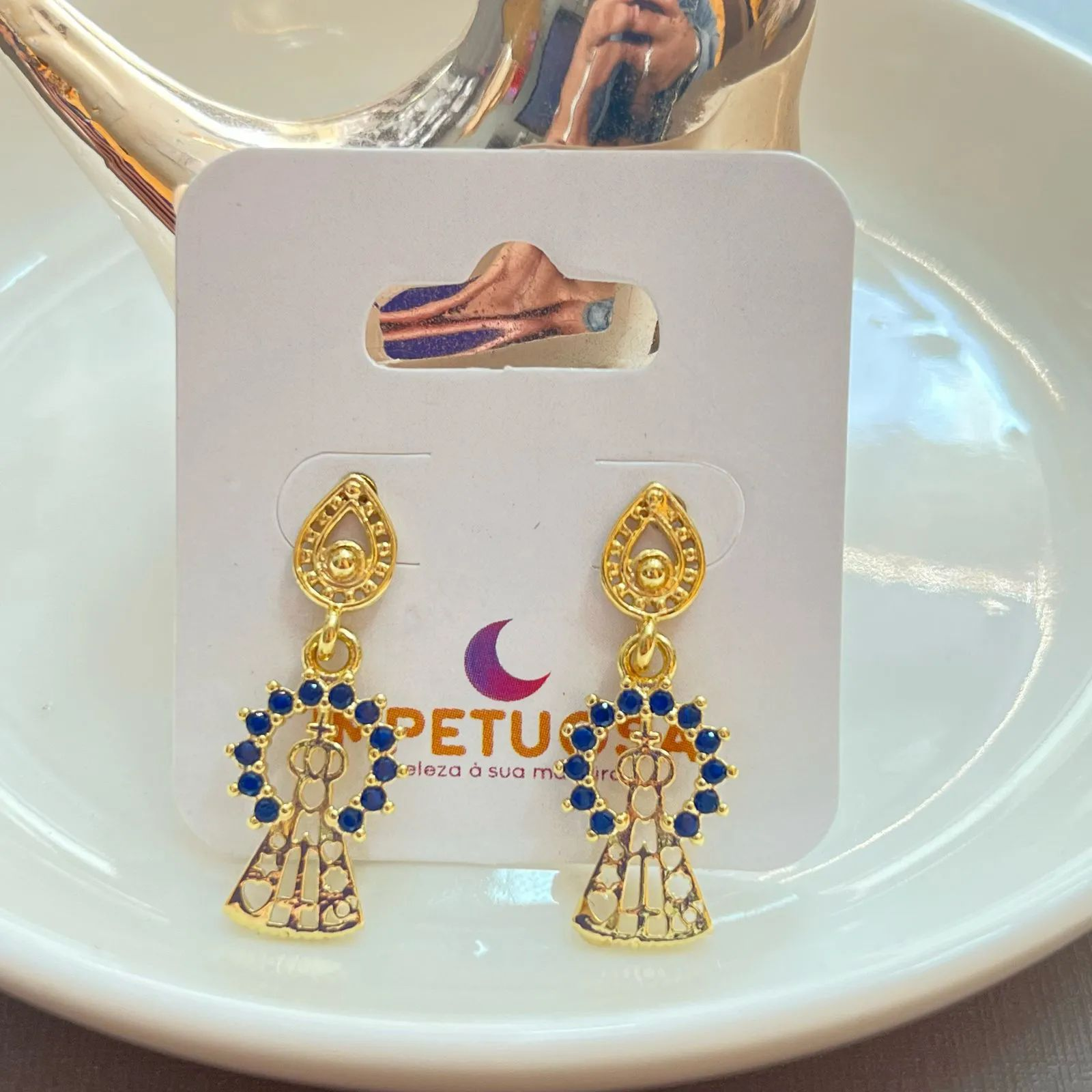 Brinco Dourado Pingente Nossa Senhora Aparecida