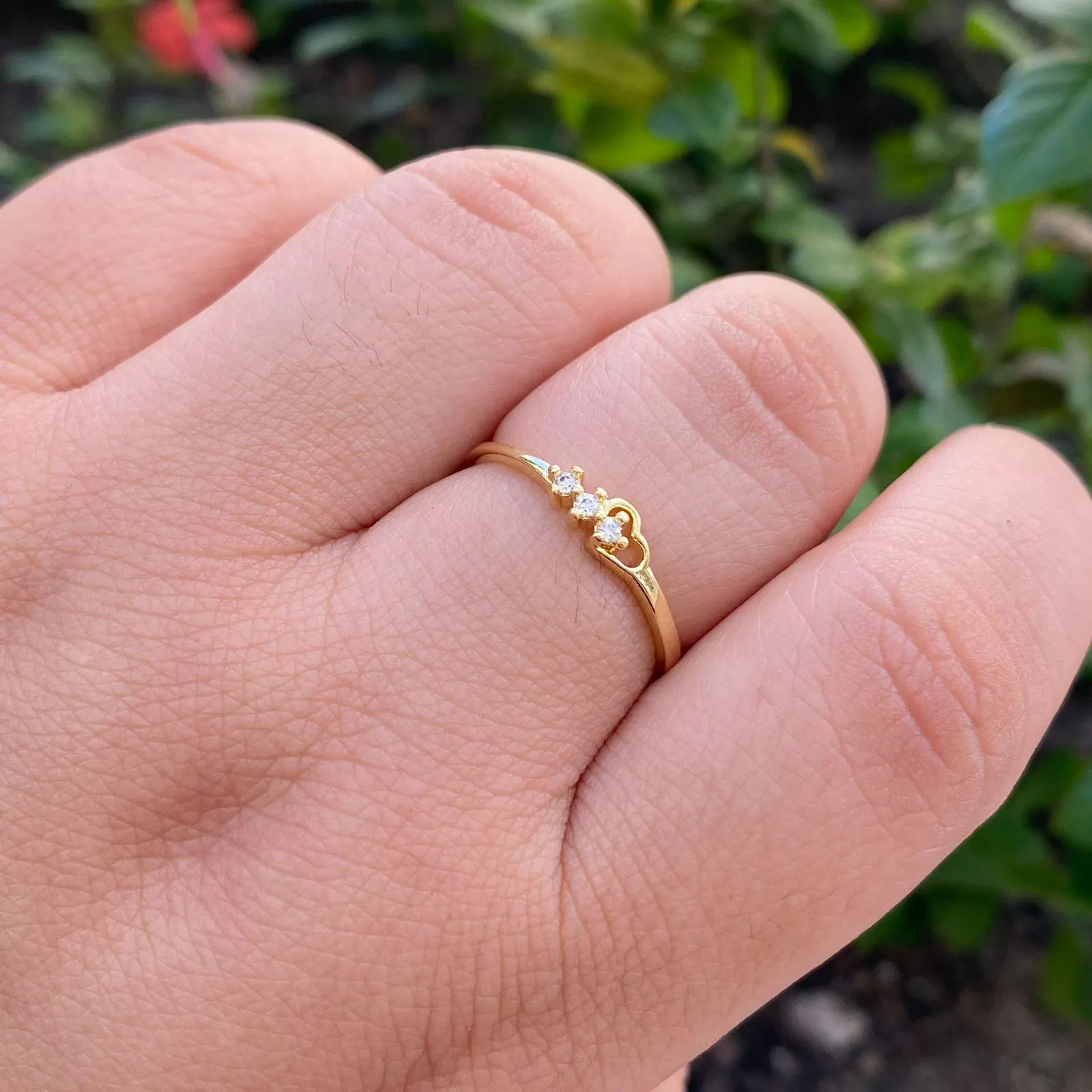 Anel Dourado 3 Coraes com Microzircnias