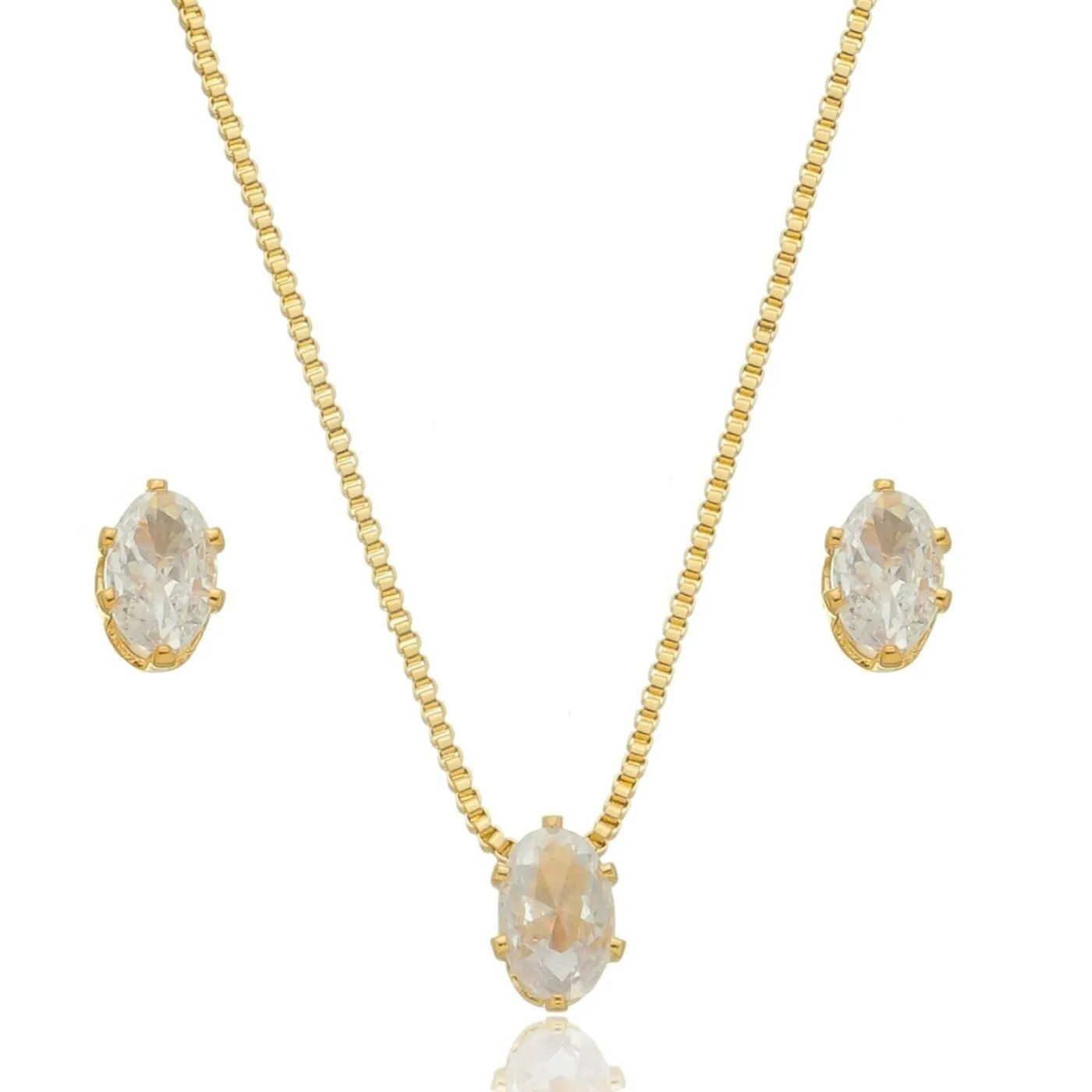 Conjunto Dourado Navete Cristal