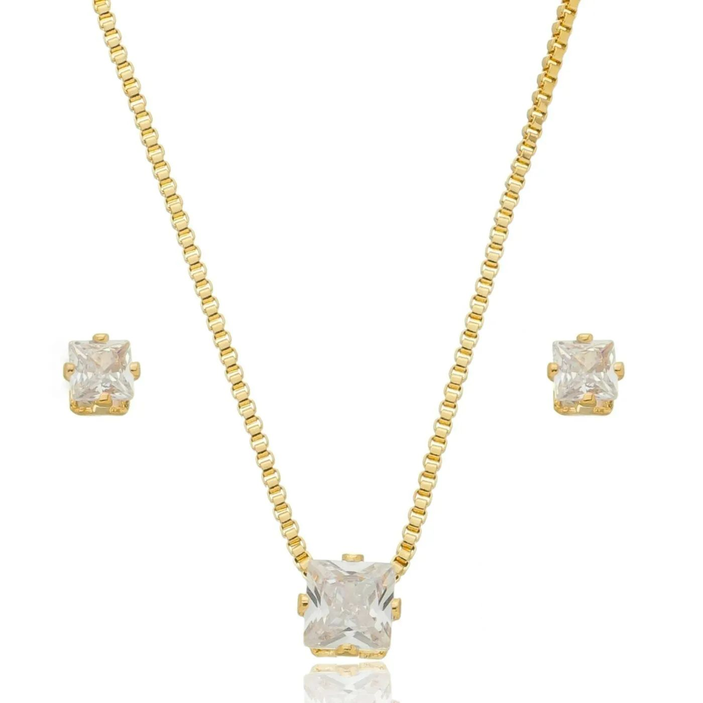 Conjunto Dourado Zircnia Quadrada