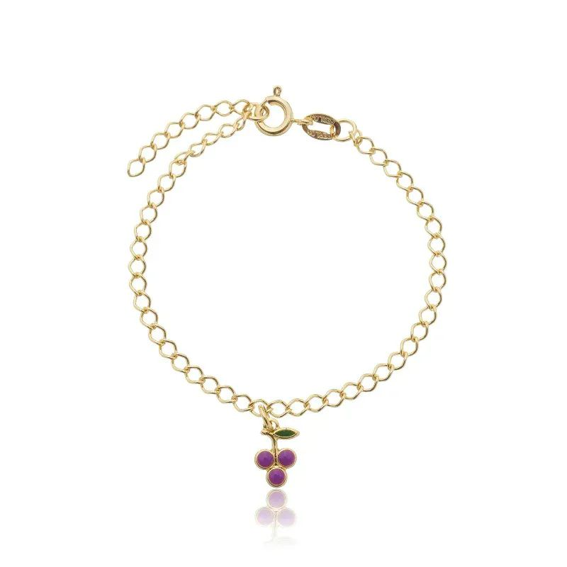 Pulseira Dourada Infantil Pingente Uva Resinada