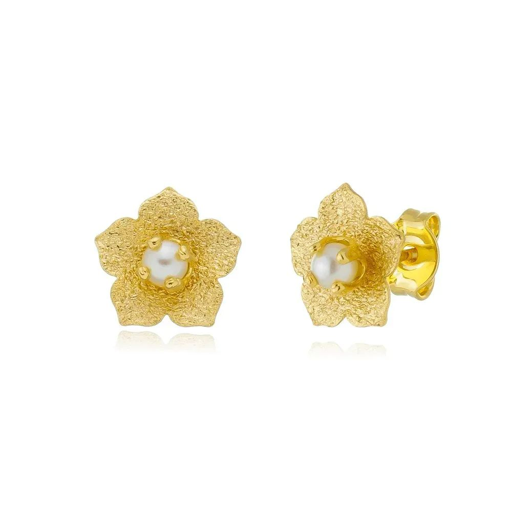 Brinco Dourado Florzinha Miolo de Prola