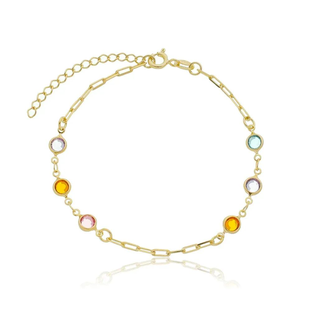 Pulseira Dourada Cartier com Pedras Coloridas