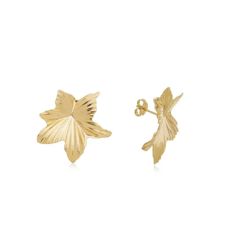 Brinco Dourado Folha Acer Frisada