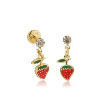 Brinco Dourado Infantil Morango Tarraxa BB