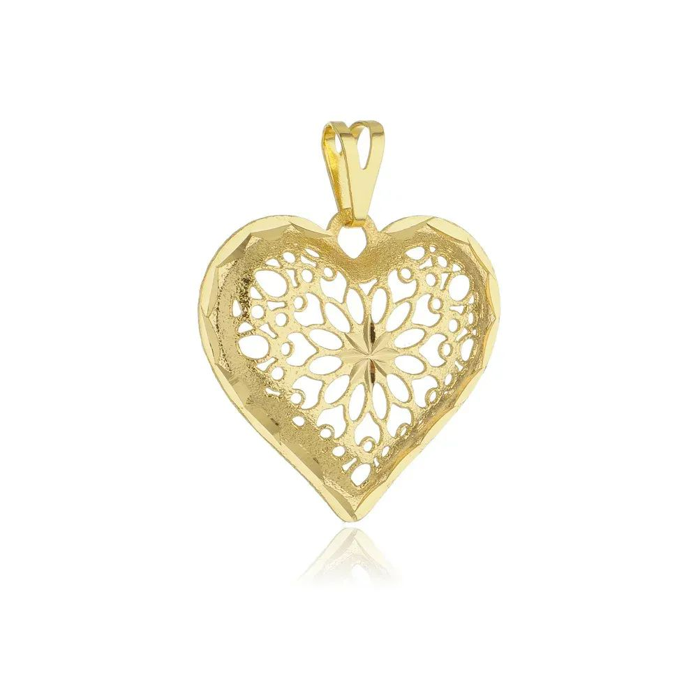 Pingente Dourado Corao Diamantado Vazado