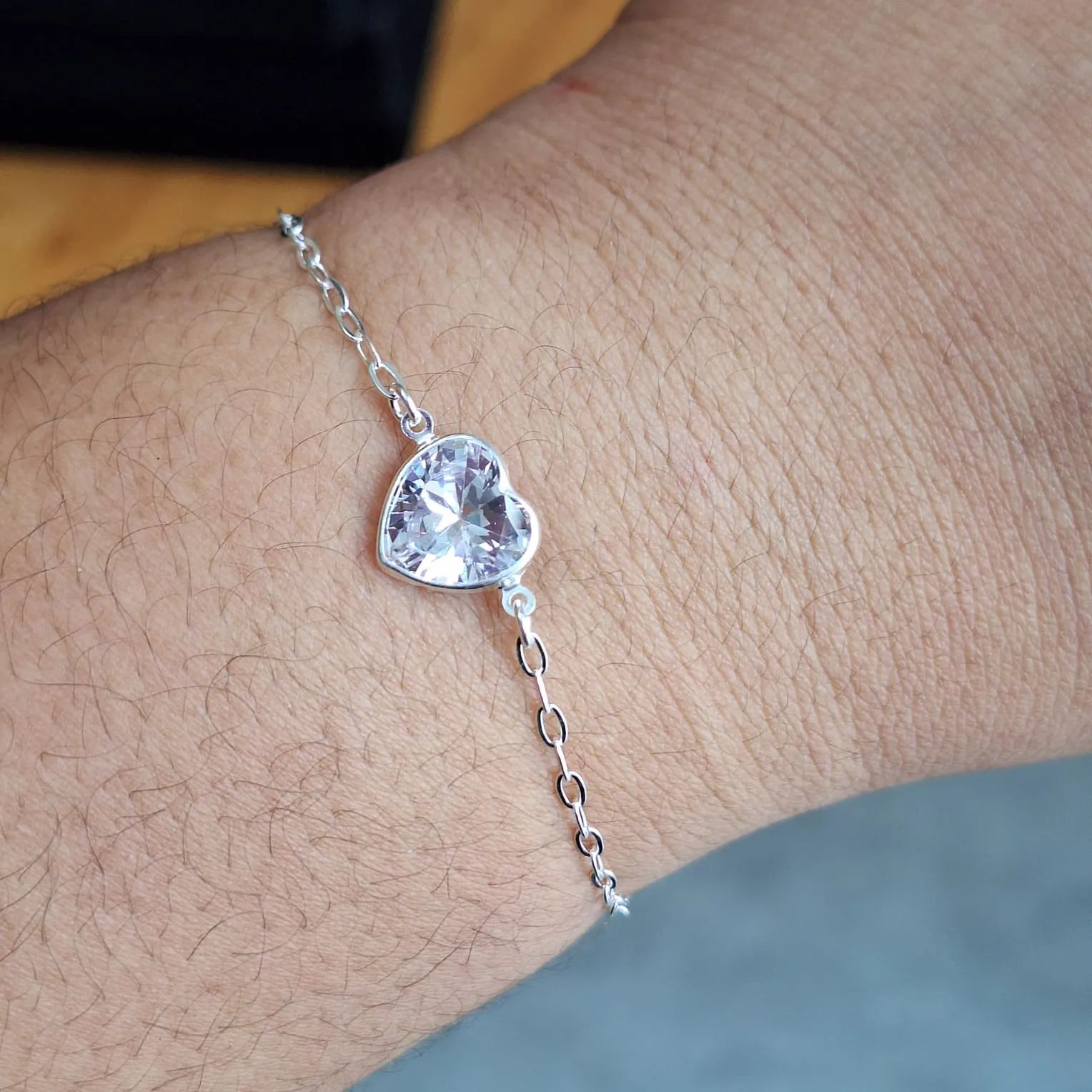 Pulseira Prata 925 Corao Cristal