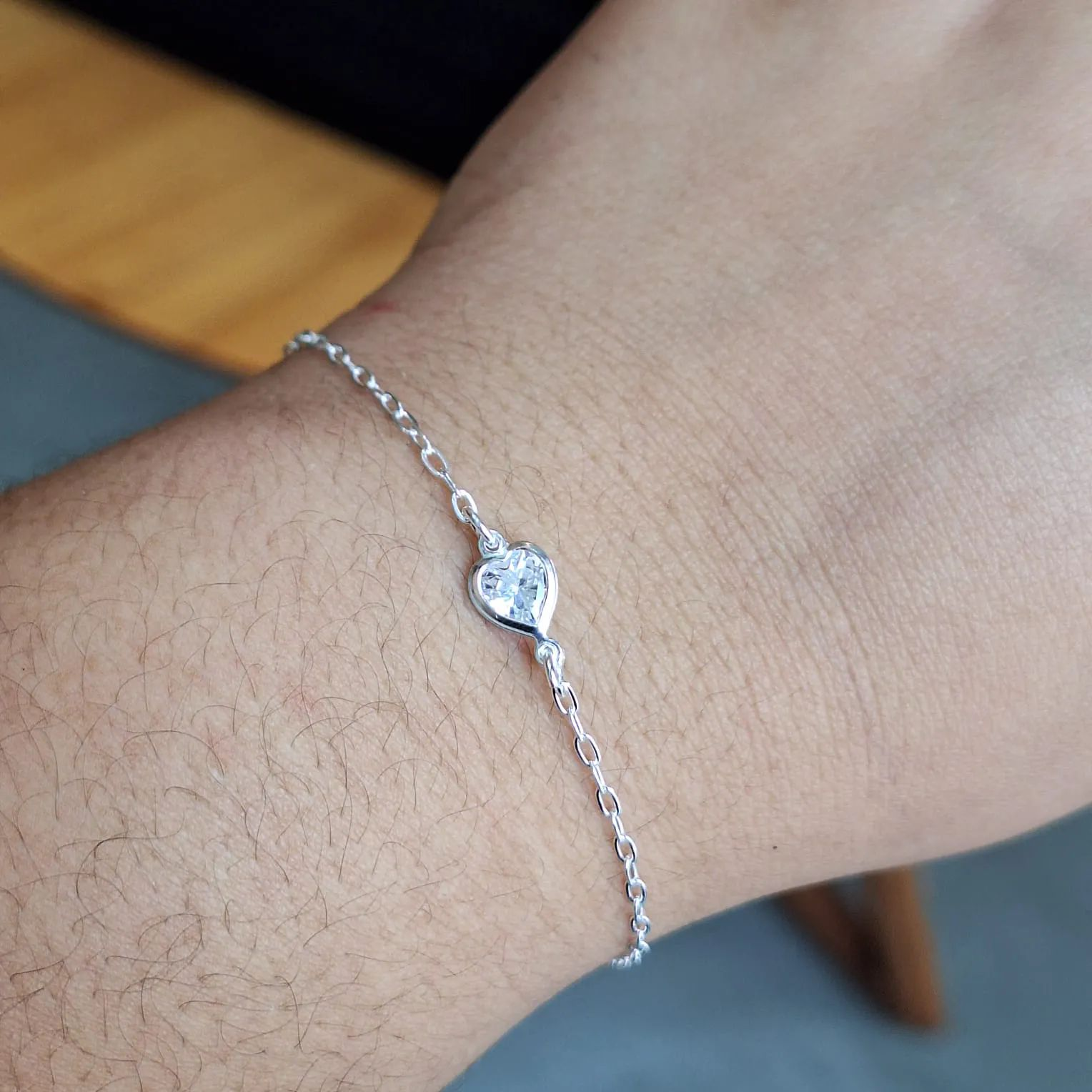 Pulseira Prata 925 Coraozinho Cristal