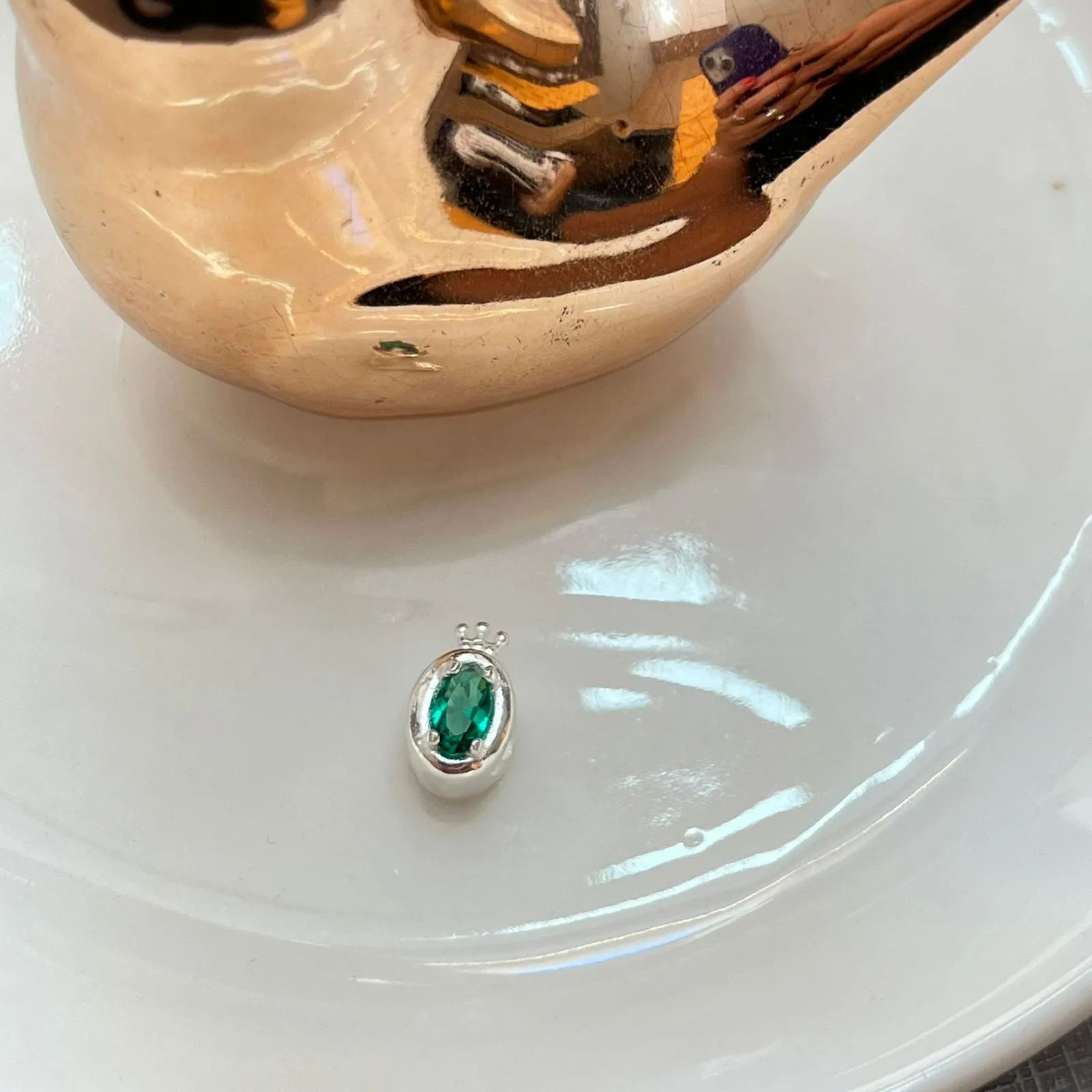 Berloque Prata 925 Coroa Esmeralda