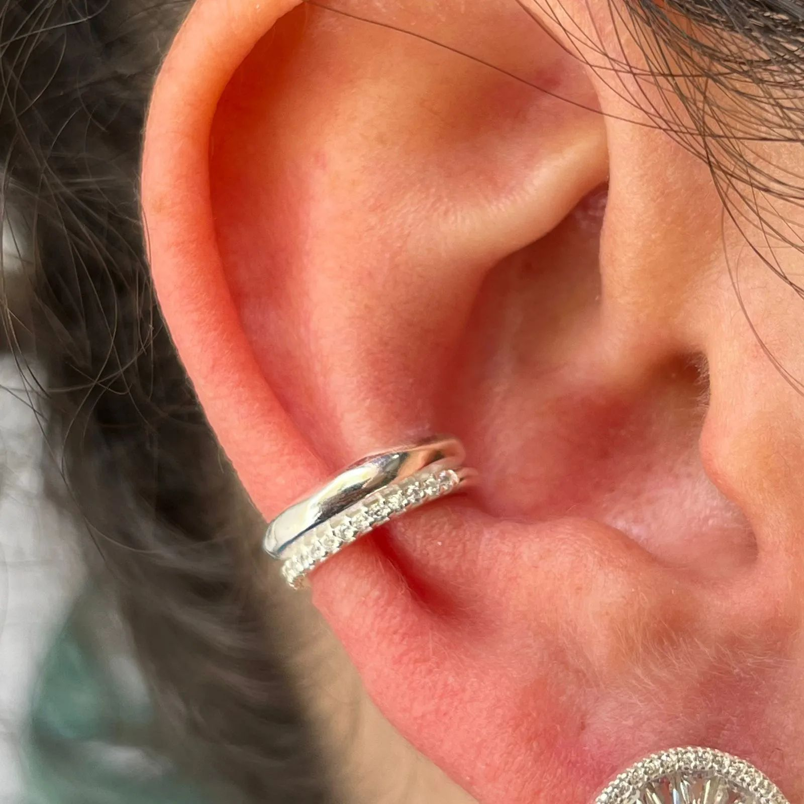 Piercing Fake Prata 925 Duplo Cravejado