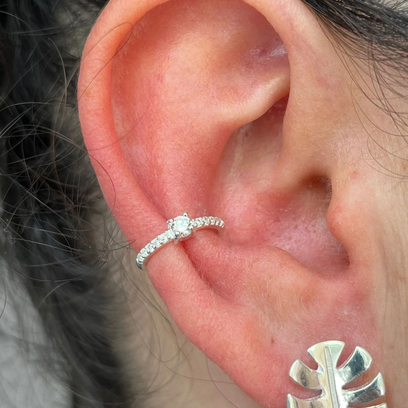Piercing Fake Prata 925 Cravejado Ponto de Luz