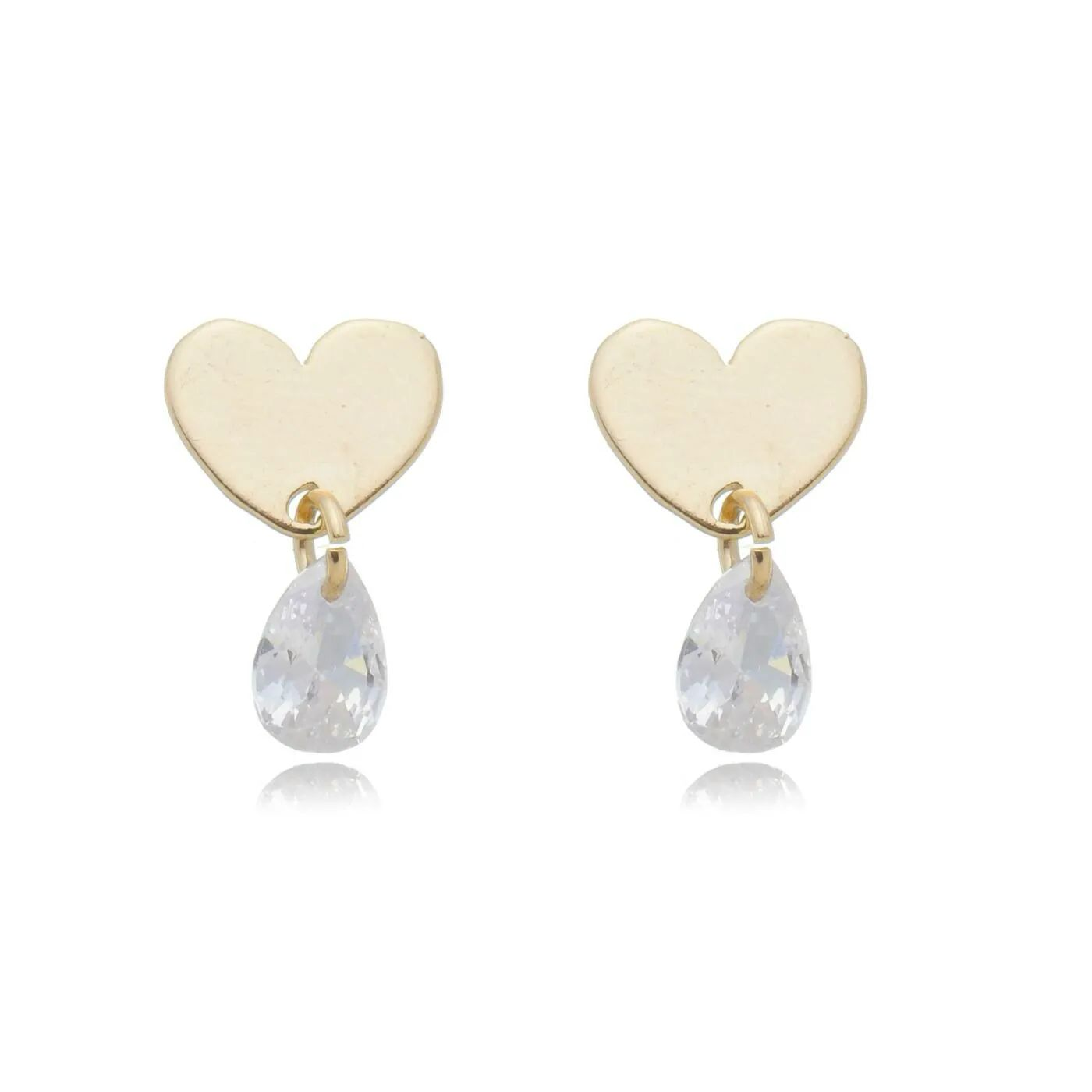 Brinco Dourada Corao Gota Cristal