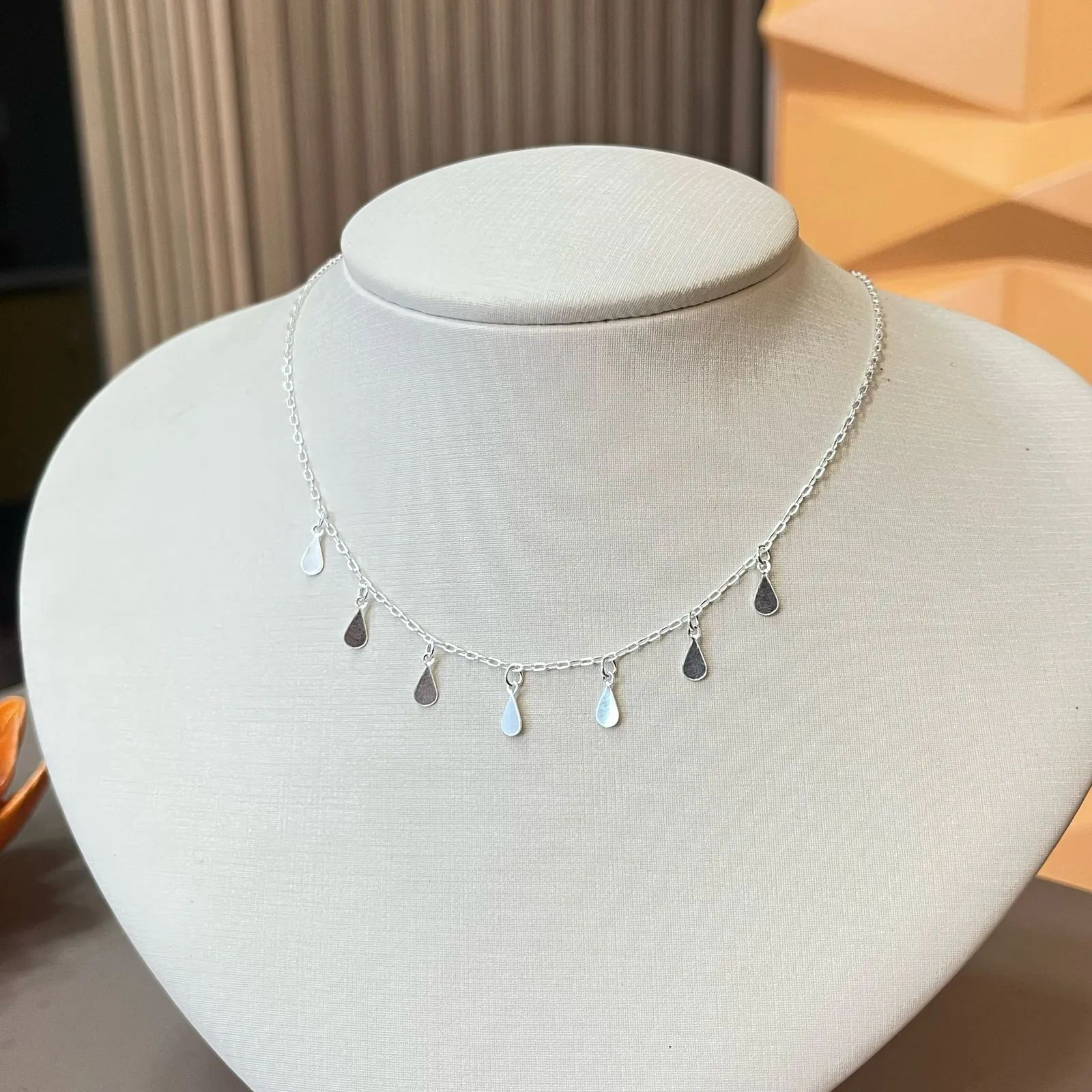 Chocker Prata 925 Gotas Pendente com Extensor