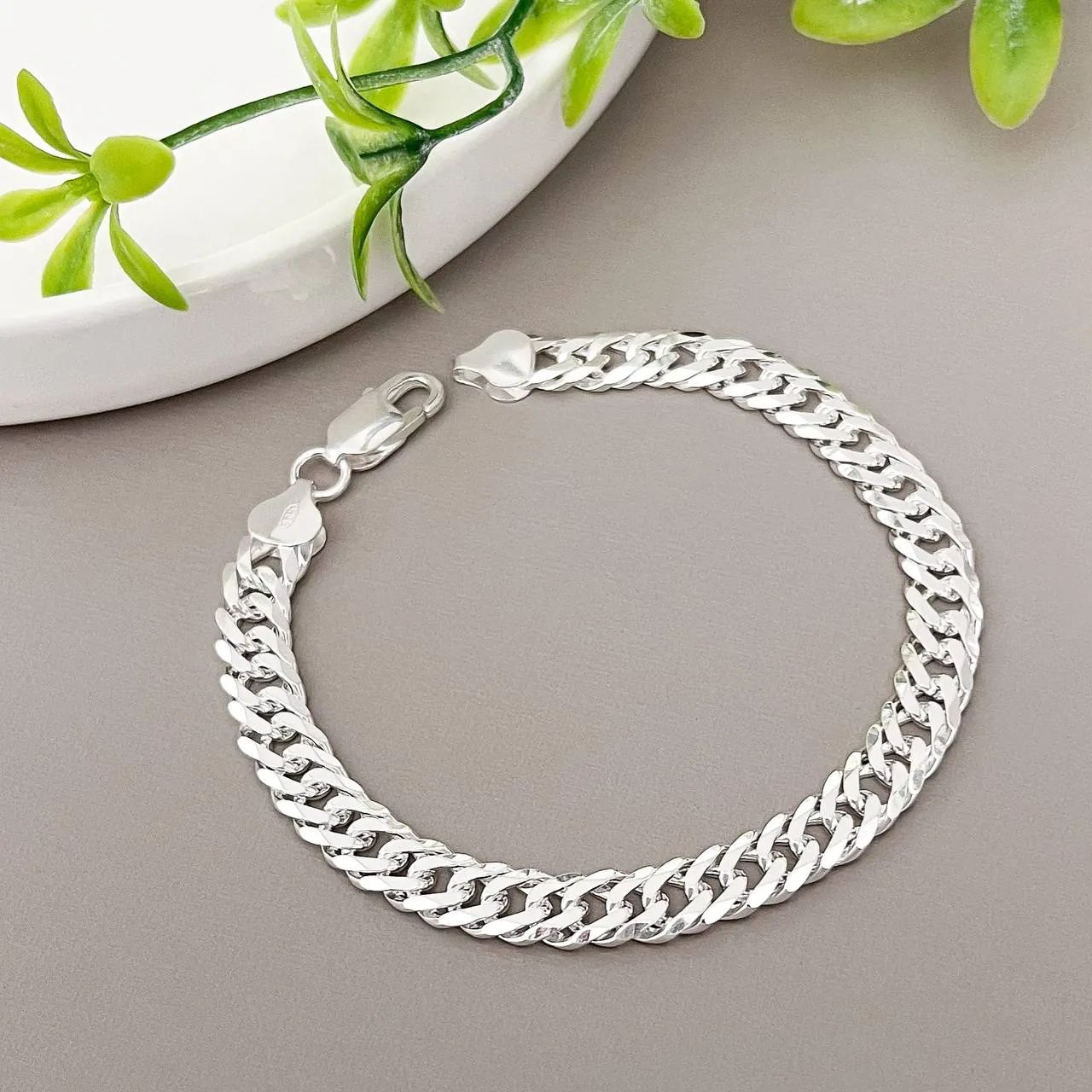 Pulseira Prata 925 Masculina Groumet Dupla 6,5mm