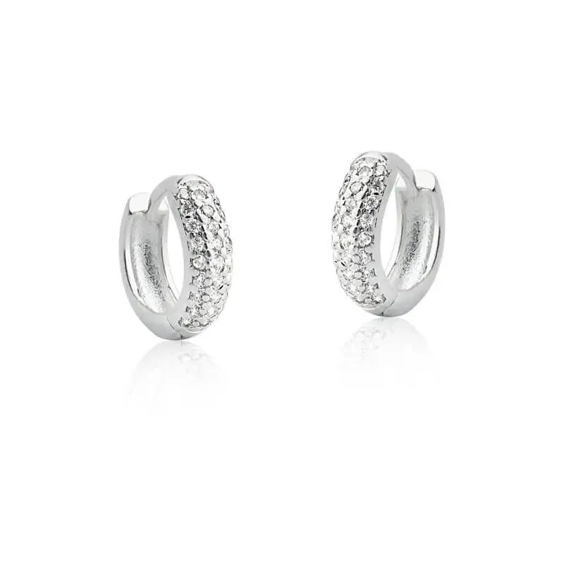 Argola Prata 925 Cravejada Abaulada 3 Fileiras